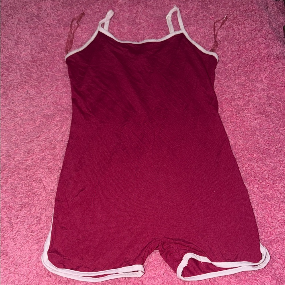 Fashion Nova Maroon Sleeveless Romper with White Trim